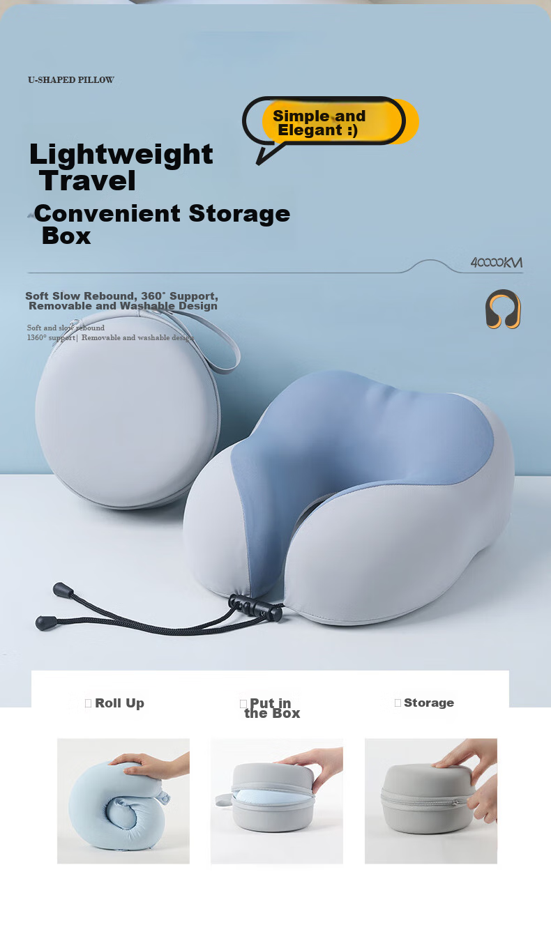 40,000 Kilometers Memory Foam U-Shaped Neck Pillow Portable Foldable Travel Neck Pillow for High-Speed Train, Airplane, Office, and Nap 4