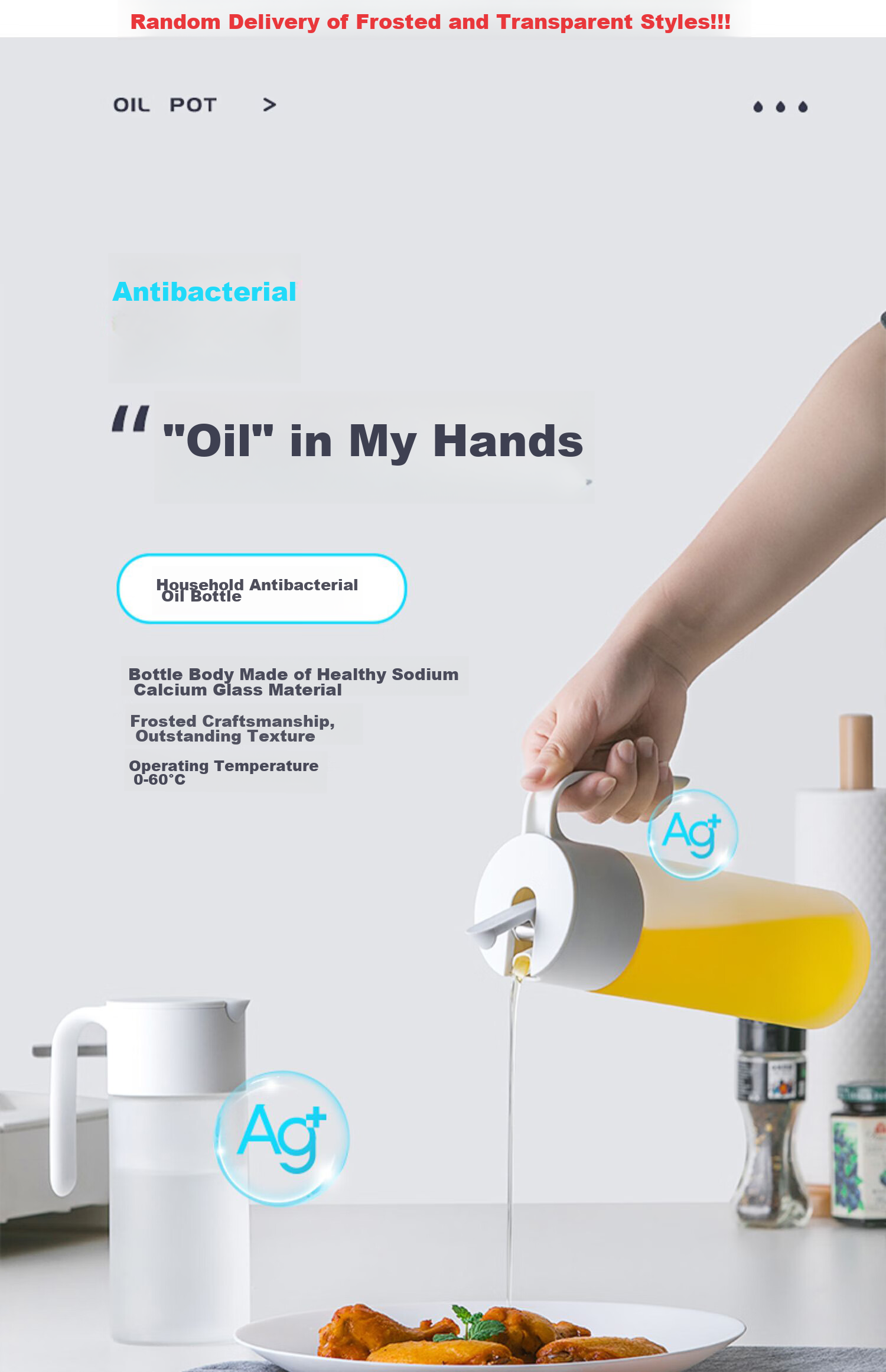 CHAHUA Automatic Opening And Closing Oil Dispenser, Kitchen Antibacterial Ag+ Silver Ion 550ml, Leak-Proof Nozzle for Soy Sauce, Vinegar And Cooking Wine Bottle 1