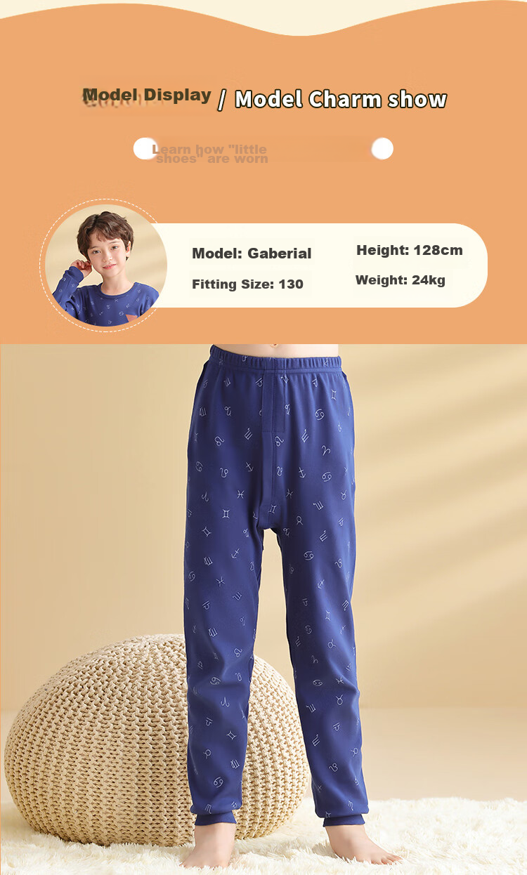 Nanjiren Children's Autumn And Winter Cotton Thermal Pants, Boys' Long Johns, Big Kids' Pajama Pants, Student Warm Trousers, 2-Pack, White + Blue, Size 110 11