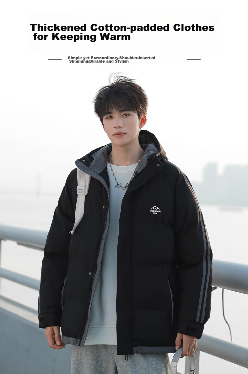 Warrior Cotton Jacket for Men, Winter Thickened Warm Coat, Cold-Resistant Padded Outerwear, Versatile Hooded Puffer Jacket, Outdoor Sports Cotton Clothing 2
