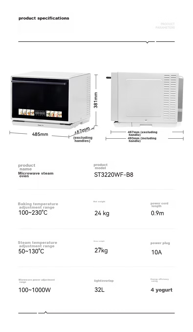 CASDON Microwave Oven Combo Steamer, Baked, Microwave, Steamed And Fried All-In Machine, 32L Large Capacity Ceramic Inner Pot with Membrane, High Definition Color Screen Touch Control B8 28