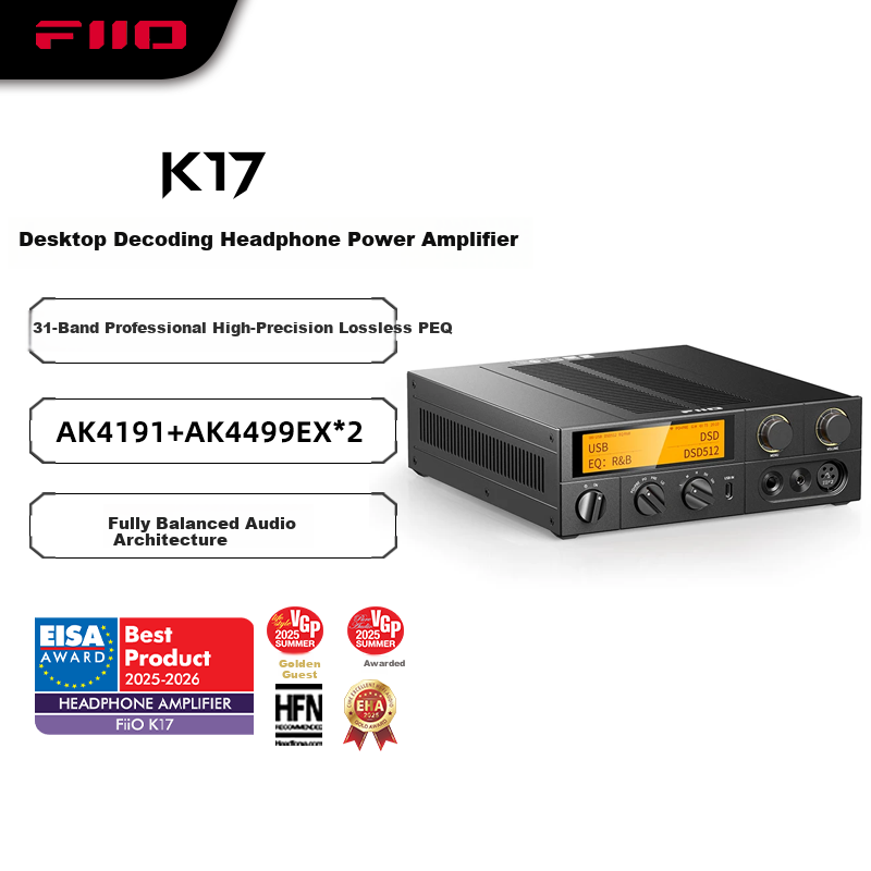 FiiO K17 Desktop Decoder Amplifier, DSD Decoding All-In Headphone Power Amplifier, HiFi Decoder, Black Decoder