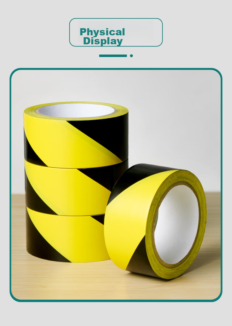 Polar Bear Thickened PVC Yellow And Black Safety Warning Tape, 48mm*25y, 4 Rolls, Waterproof Ground Marking Line, Typhoon Warning Isolation Belt, Factory Floor 5S Positioning PVC-051Y 15