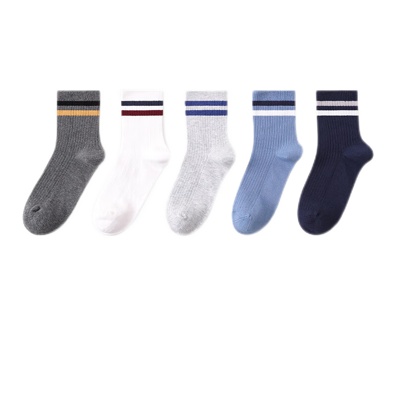 Jiusuiban Children's Socks, Boys' Autumn And Winter Medium-Thick 7A Antibacterial Cotton Socks, Striped Sports Socks for Older Children And Teenagers, Mid-Calf Socks