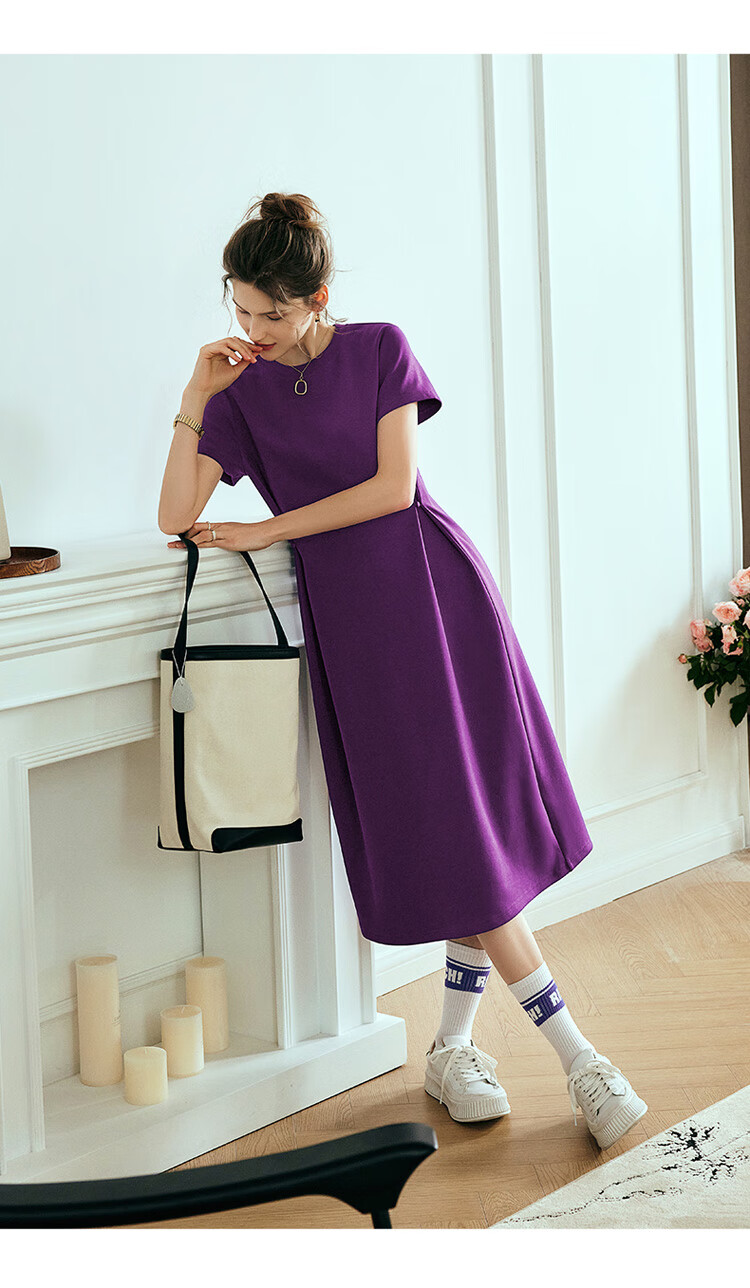 Olrain Eurielle Short Sleeve Dress Women Summer French Style Waist Slim Knitted Long Dress Dark Gray XL 16