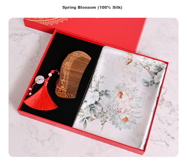 Hangsilu Silk Scarf Brooch Gift Box, Chinese-Style Square Scarf, Mulberry Silk, High-End Birthday Gift, Mid-Autumn Festival Present for Women And Mothers 18