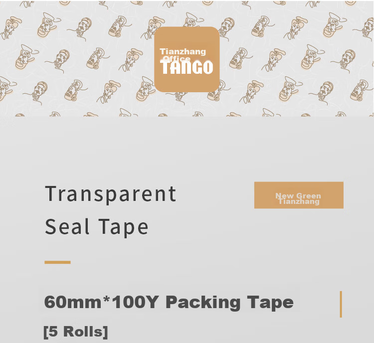 TANGO Packing Tape, 60mm*91.4m, 5 Rolls, 50um Thick, High Adhesive, Tear-Resistant, for Express Delivery, Office, Home, Business Moving, T19839, Highly Transparent, Packaging And Sealing, Strong And Unbreakable 1