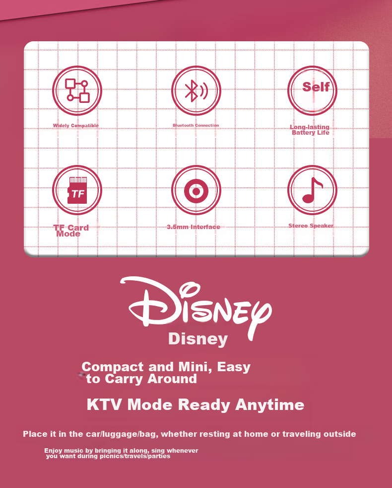 Disney Children's Microphone Karaoke All-In Machine, Mid-Autumn Festival Gift, Wireless Bluetooth Speaker, Xiaodu Smart Voice Assistant, for Students Singing, Boys And Girls Birthday Gift, MK18 Strawberry Bear 4