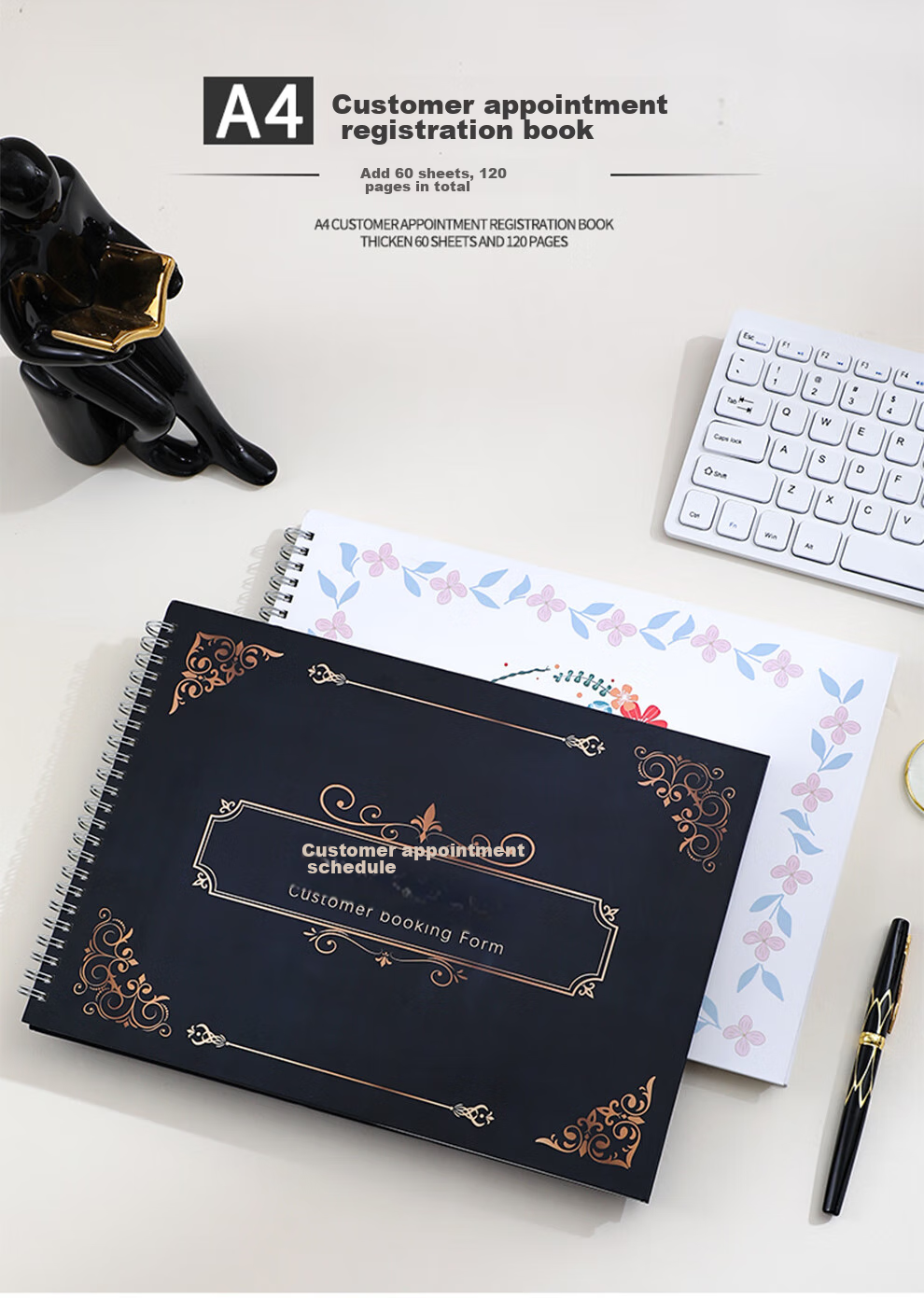 Jiaranheng A4 Customer Appointment Registration Book, Universal Beauty Salon Client Information Registration Form, Real-Name Registration Book for Hairdressing Salons, Nail Salons, Eyelash Salons, Customizable Guest Book for Visitors, Lake Blue Color 2
