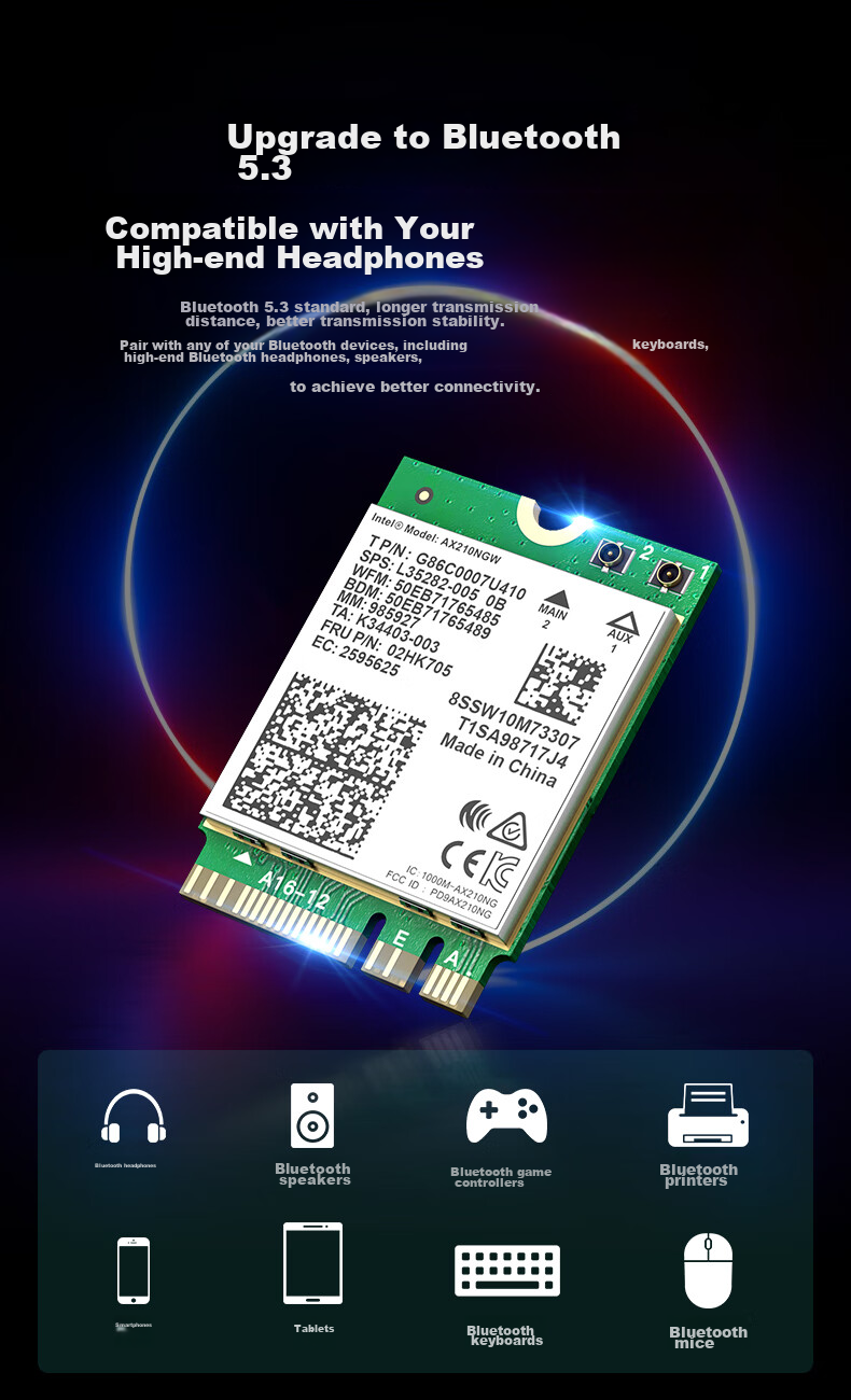 EDUP AX210 Network Card Laptop, WIFI6 Module Gigabit Triple-Band 5374M, Built-In Wireless Network Card for Laptops, M2 Interface WIFI Signal Wireless Receiver + Bluetooth 5.3 7