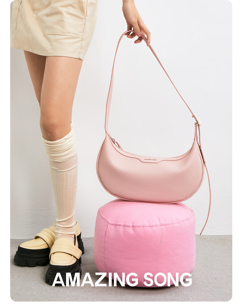AMAZING SONG Women's Half-Moon Bag, Medium Size, Cowhide Leather, Shoulder Crossbody Bag, Fashionable Versatile High-Capacity Crescent-Shaped Commuter Bag, Gift 2