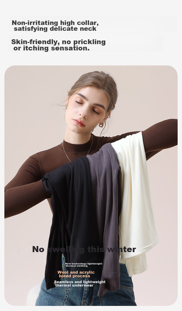 MiiOW Tech Heated Thermal Underwear Women Acrylic Cashmere Autumn High Neck Base Shirt Gray 16