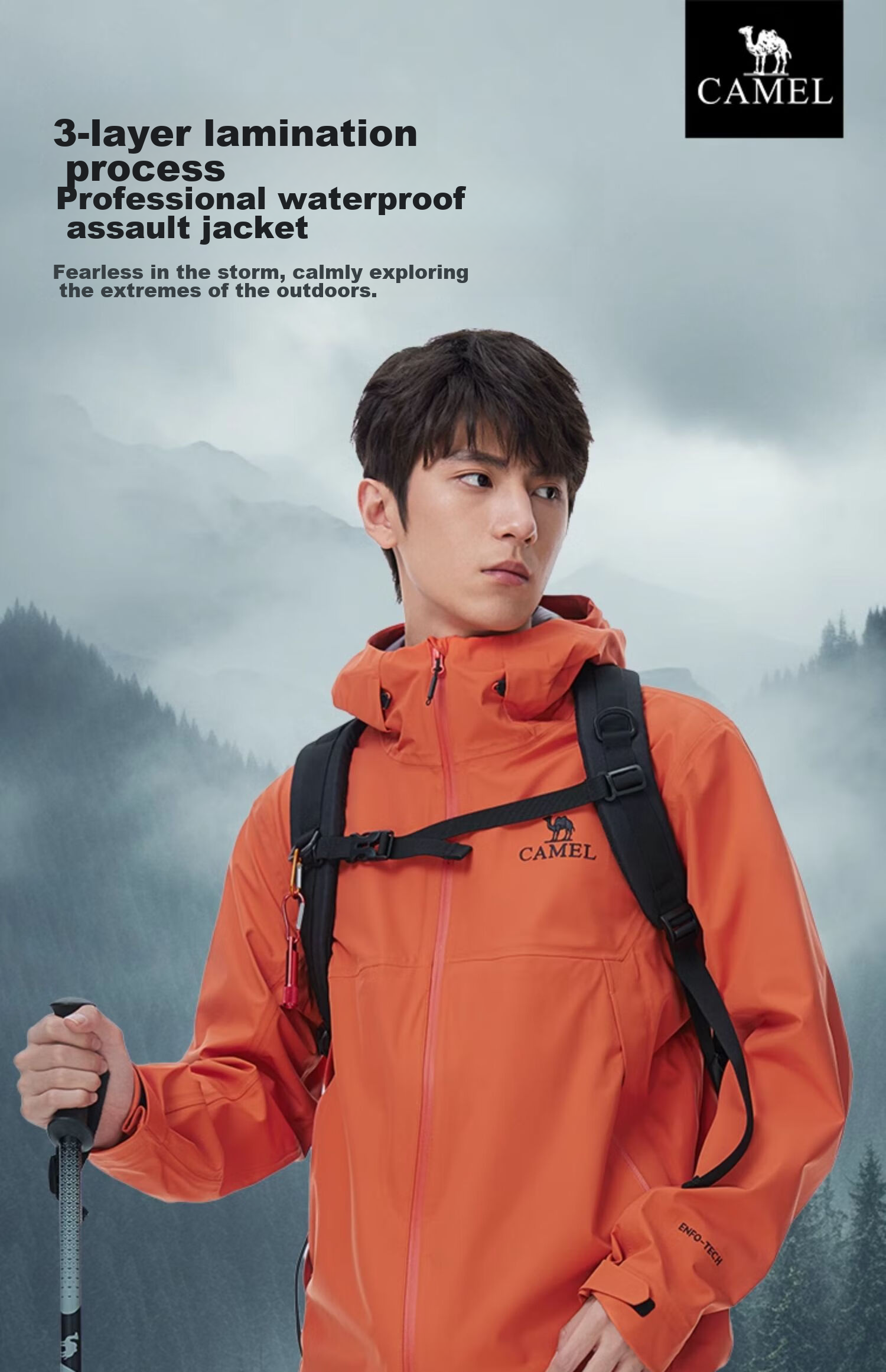 CAMEL Hardshell Jacket for Men And Women, Chinese Outdoor 3L Fully Sealed Waterproof Rainproof Orange Hiking Mountaineering Coat O189 3