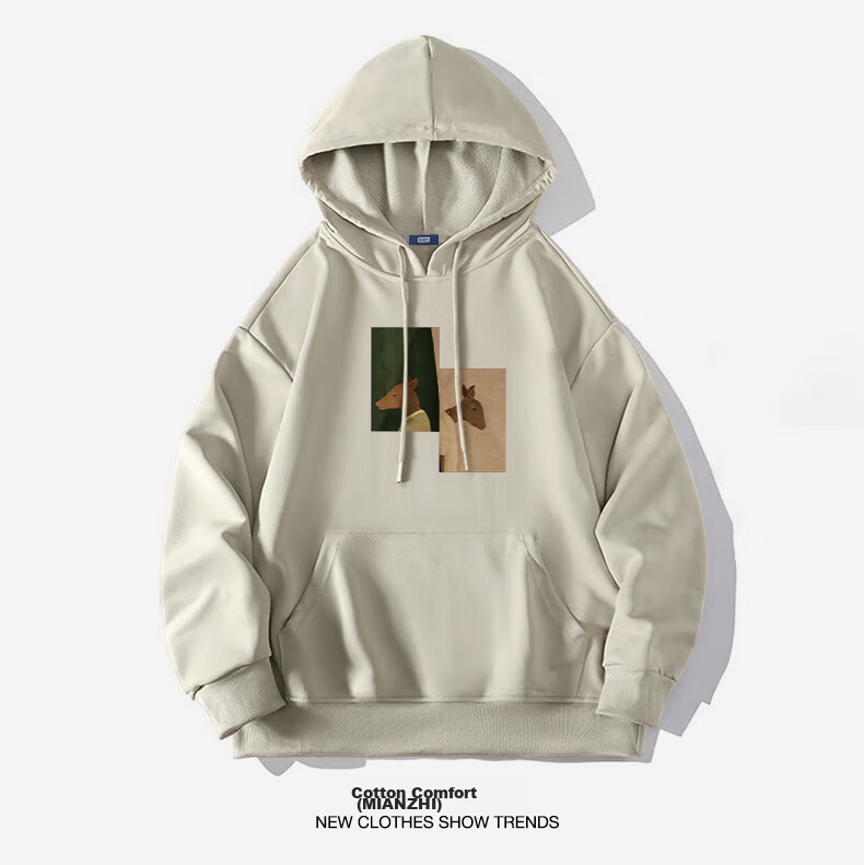 Mianzhi National Trend Brand Hoodie for Men, Fashionable Versatile Round Neck Loose Casual Base Layer, White, XL 14