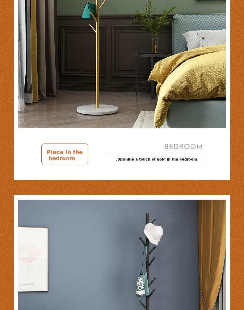Jialiren Coat Rack, Floor-Standing Clothes Hanger, Luxury Marble Tray, Bedroom Living Room Corner Standing Hook Coat Rod, Bag Hanger 19