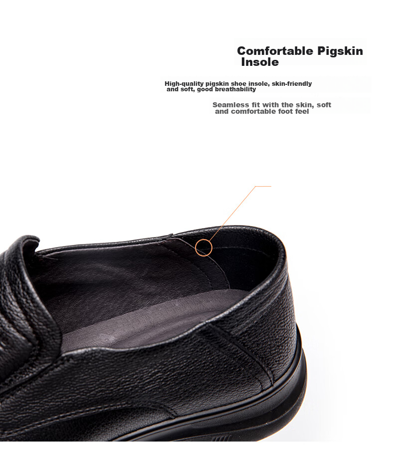 Aokang Men's Shoes, Sheepskin Men's Business Casual Round Toe Slip-On Breathable Soft-Soled Leather Shoes, Black, Size 42 14