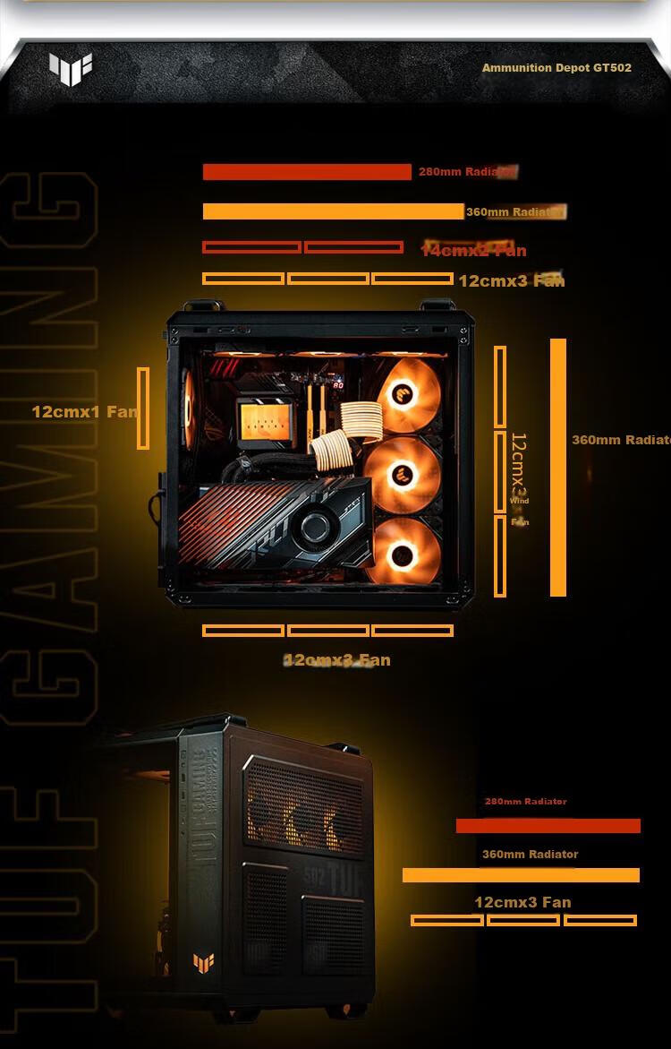 ASUS TUF GAMING GT502 Ammunition Storage Case, Dual-Chamber Design, Tool-Free Disassembly, Black Seaside View, Innovative Cooling, GPU Bracket 6