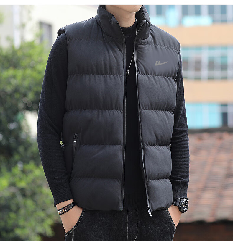 Warrior Men's Thickened Warm Solid Color Stand Collar Vest Fashion Waistcoat Autumn Winter Korean Casual Jacket 3