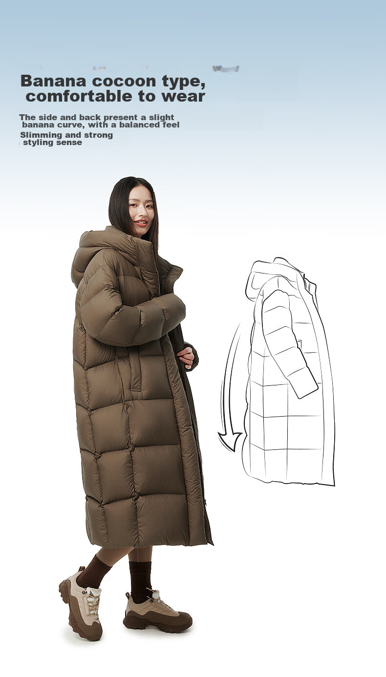 Tanboer Women's Long Puff Down Jacket New National Standard 90% Down Hooded Winter Warm Coat 530832D Puff Blue 165 10