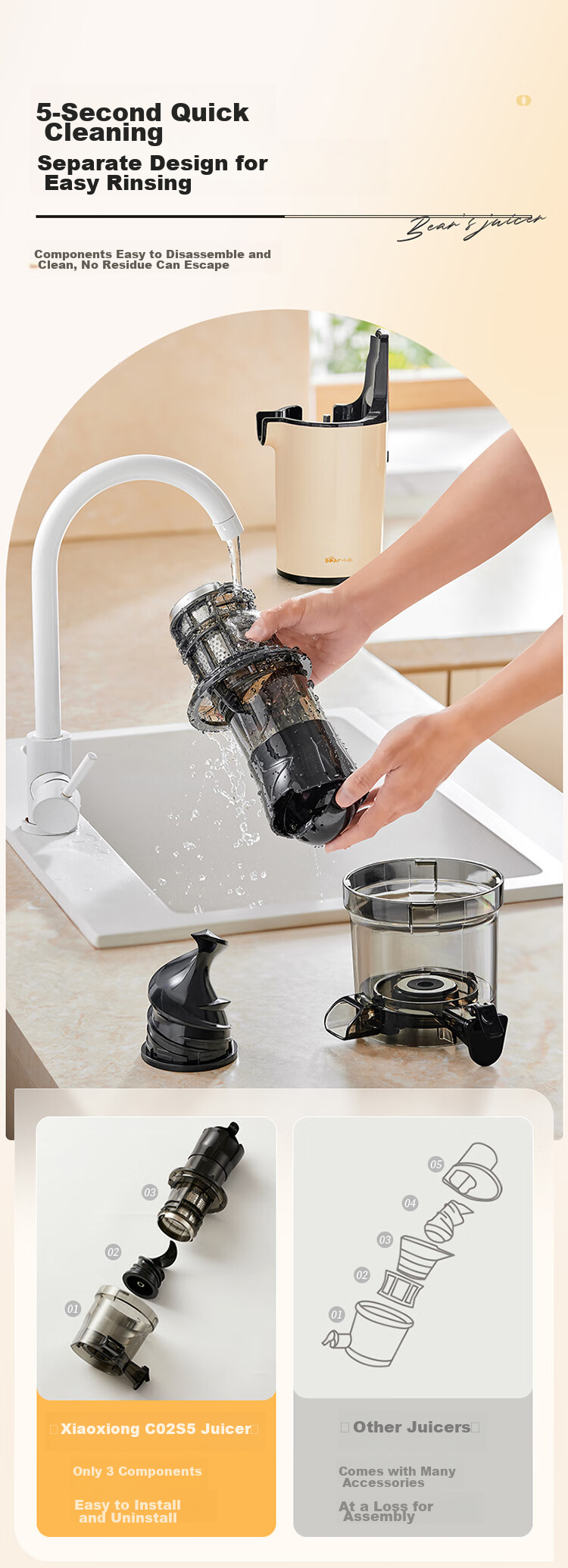 Bear Mini Small Juicer Portable Juice Extractor Pulp Separator Multifunctional Household Fully Automatic Ice Cream Juice Fruit Orange Press YZJ-S01Y8 11