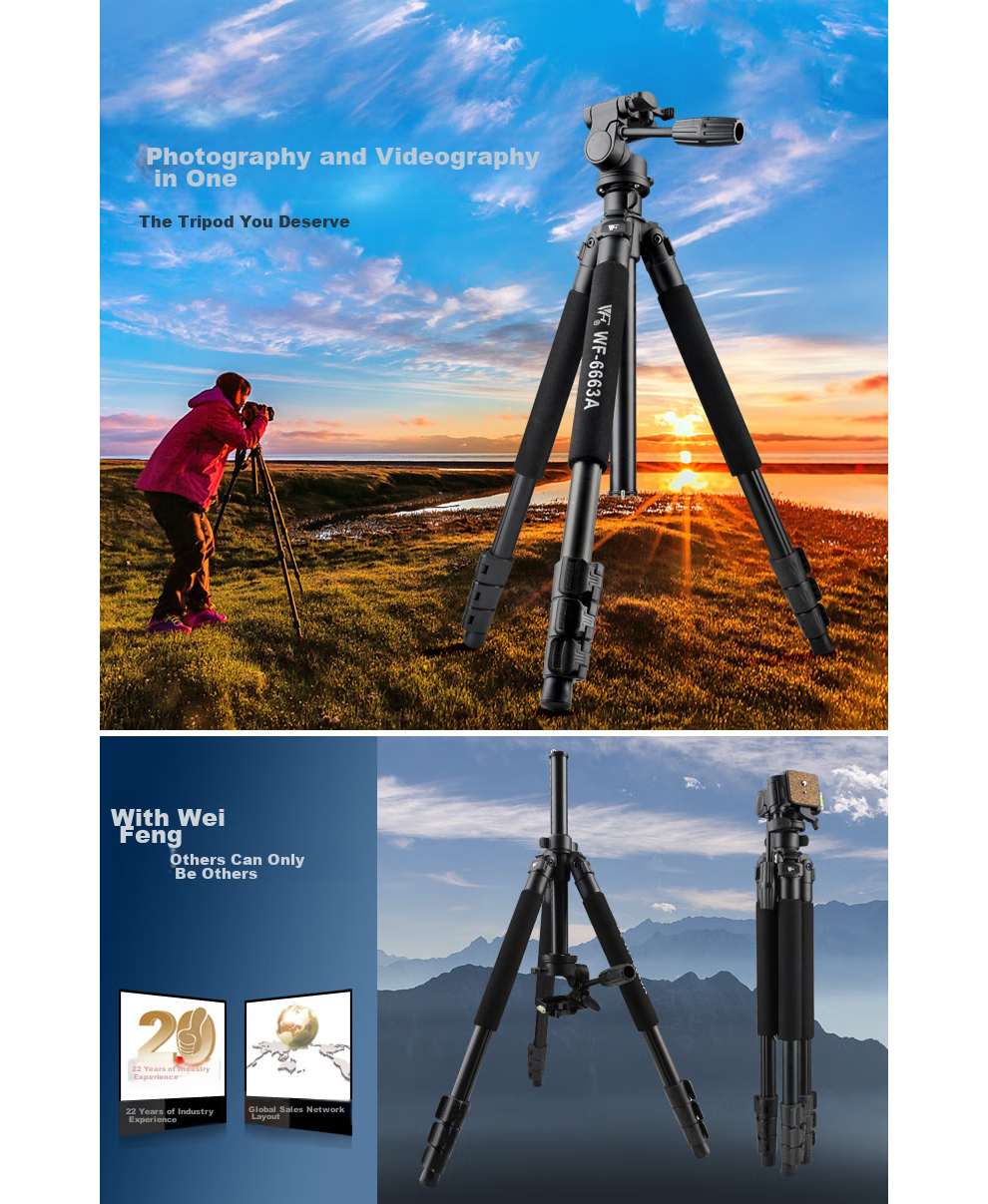Weifeng WF-628 Portable Travel Tripod for Mirrorless And DSLR Cameras, Photography And Videography Stand, Selfie Live Streaming Outdoor Projector Floor Stand [With Phone Clamp + Bluetooth] 1