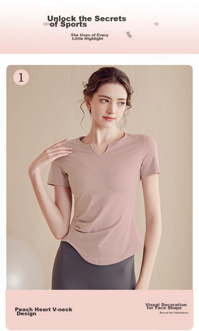LangSha Women's Short-Sleeve T-Shirt, Spring And Summer Quick-Dry Breathable Training Top, Small V-Neck Fitness Shirt, Professional Running Sports T-Shirt 8