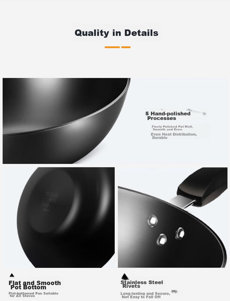 COOKER KING Cast Iron Wok, Flat Bottom Frying Pan, 32cm, Nitrided Anti-Rust, Suitable for All Stoves, Jianjing DJ32ZT-S 12