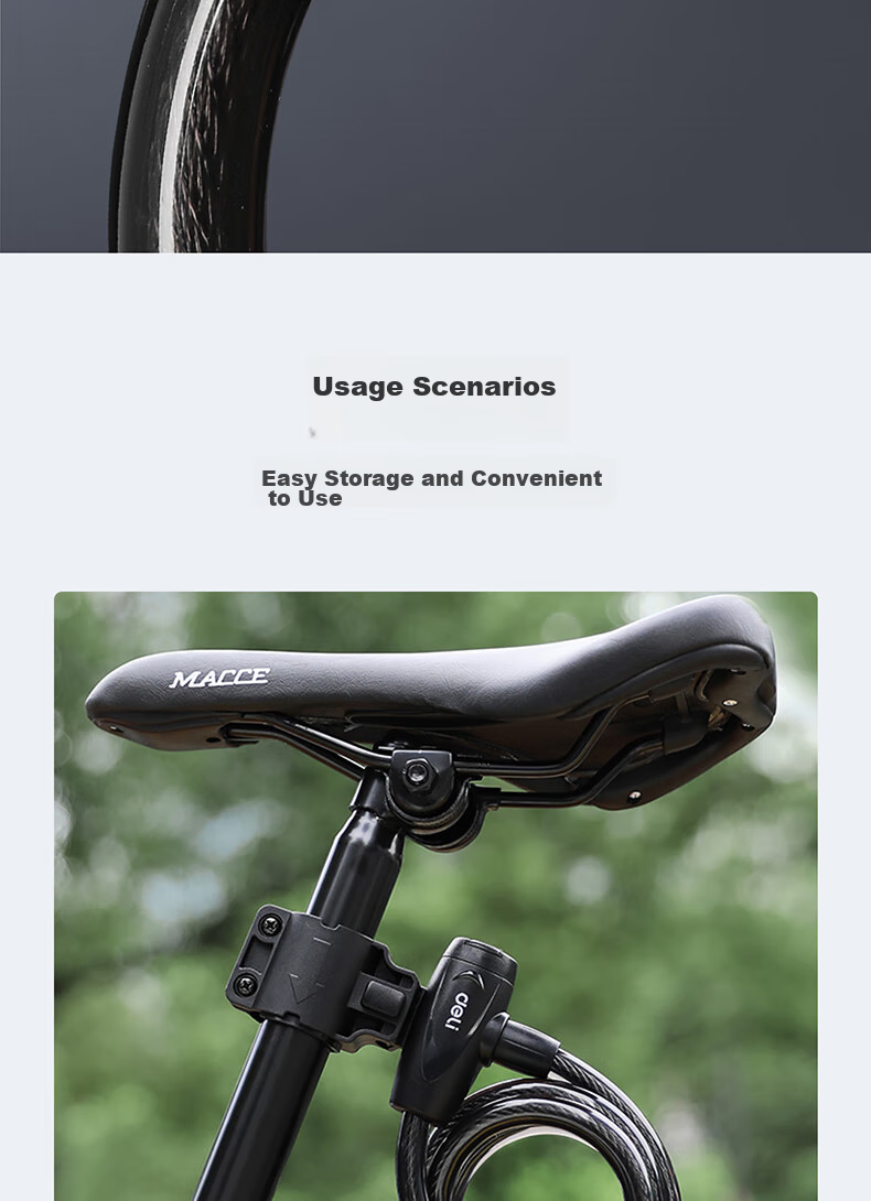 Deli Bicycle Lock, Mountain Bike Lock, Steel Cable Anti-Theft Lock, Portable Cycling Lock, Bicycle Accessories, Cycling Equipment, 1.2 Meters 8