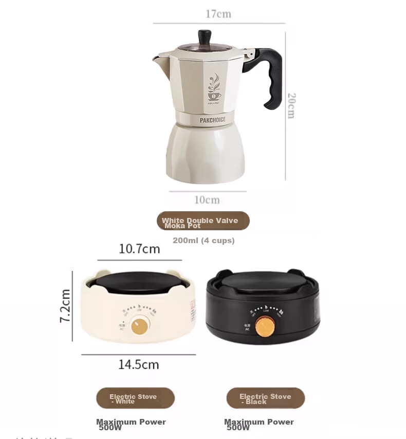 TEOTM Moka Pot with Dual Valves, Home-Use Italian Manual Coffee Maker, Hand Grinder Coffee Brewing Equipment Set 15