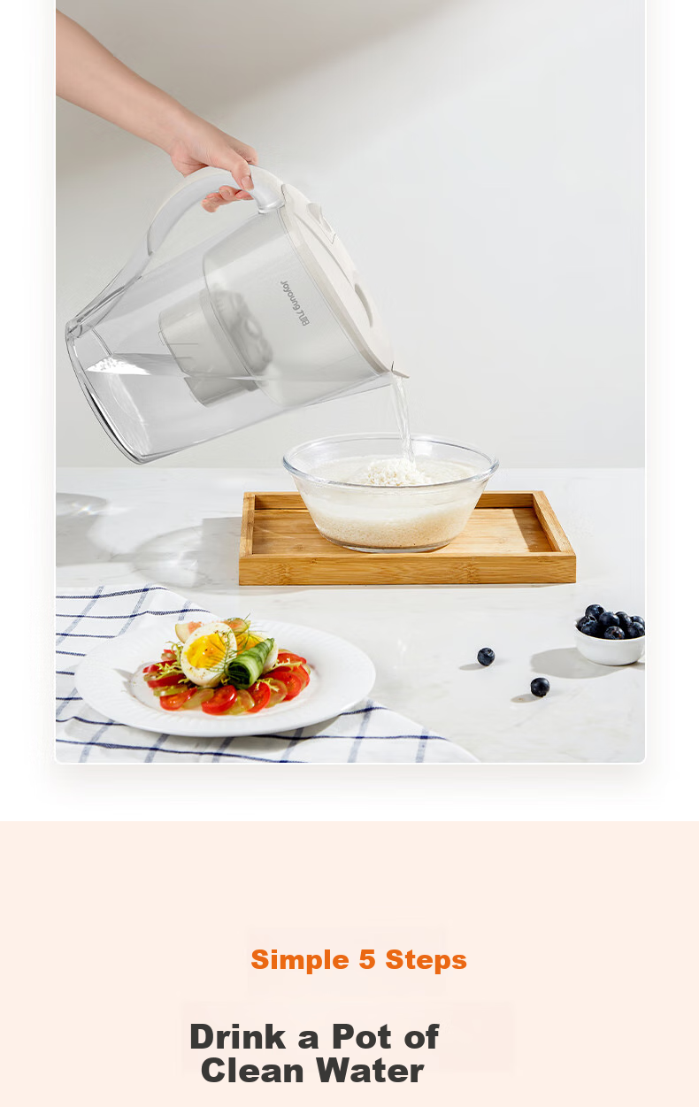 Joyoung Home Water Filter Pitcher Ocean Series 1 Pitcher 1 Cartridge Almond White 3.2L Water Purifier Pitcher RB102 6