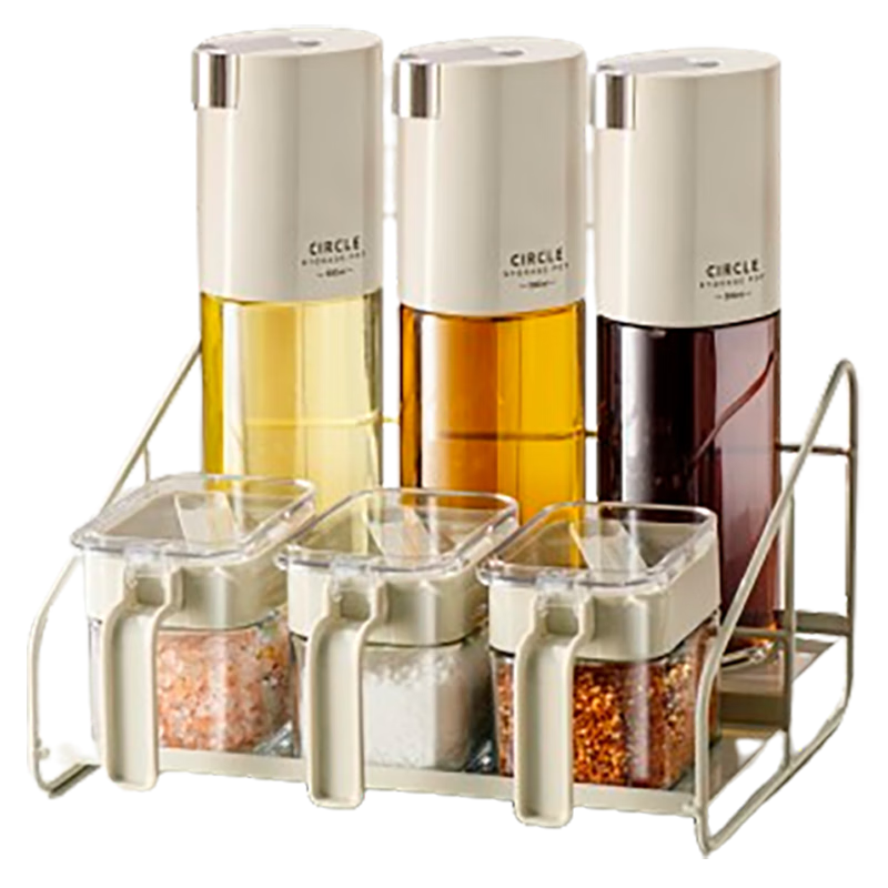 Jingmao Glass Oil Bottle Set of 7 - Condiment Jars for Seasoning, Salt, Sauce, Soy Sauce