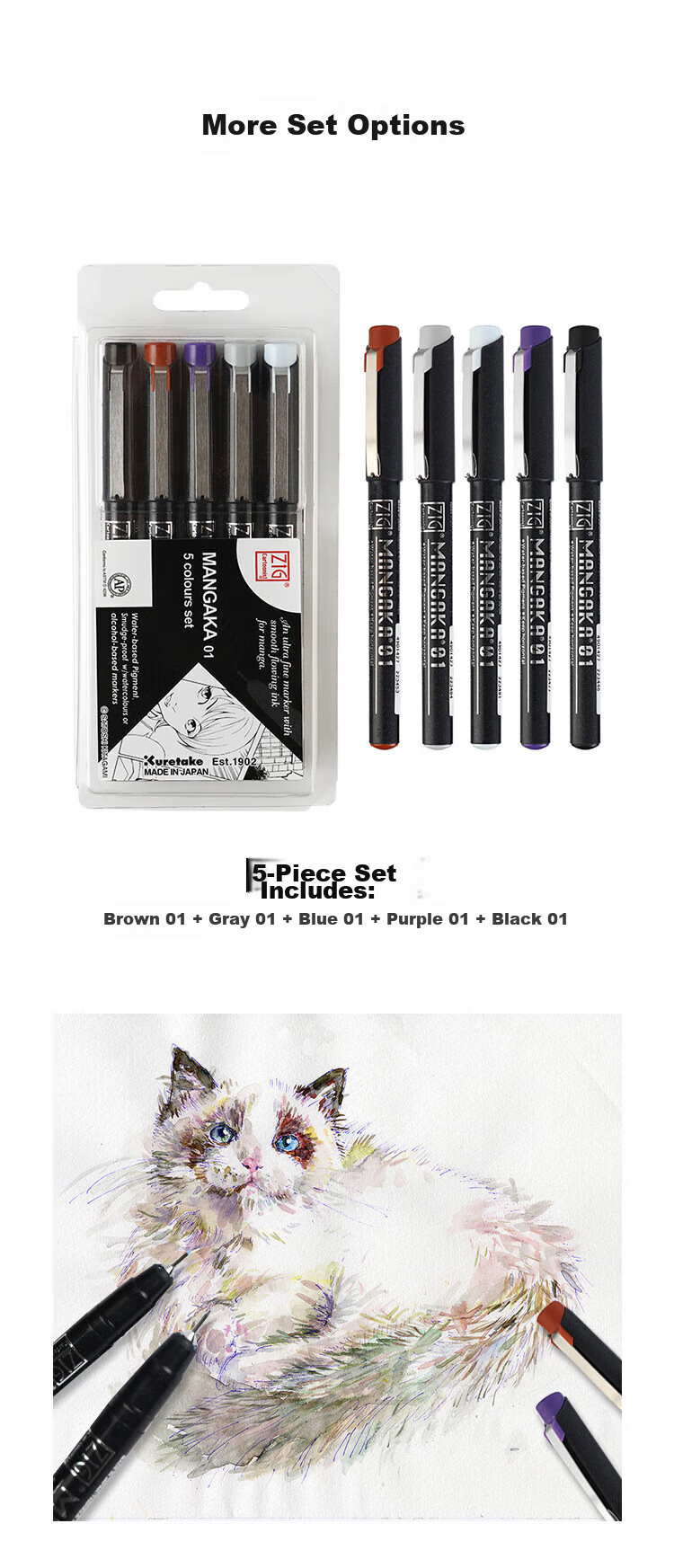 KURETAKE Line Pen, Comic Needle Tip Pen, Hand-Drawn Sketching Design Outlining Waterproof Comic-Specific Brush, Art-Specific Watercolor Anime Drawing Pen, Black CNM-08 9