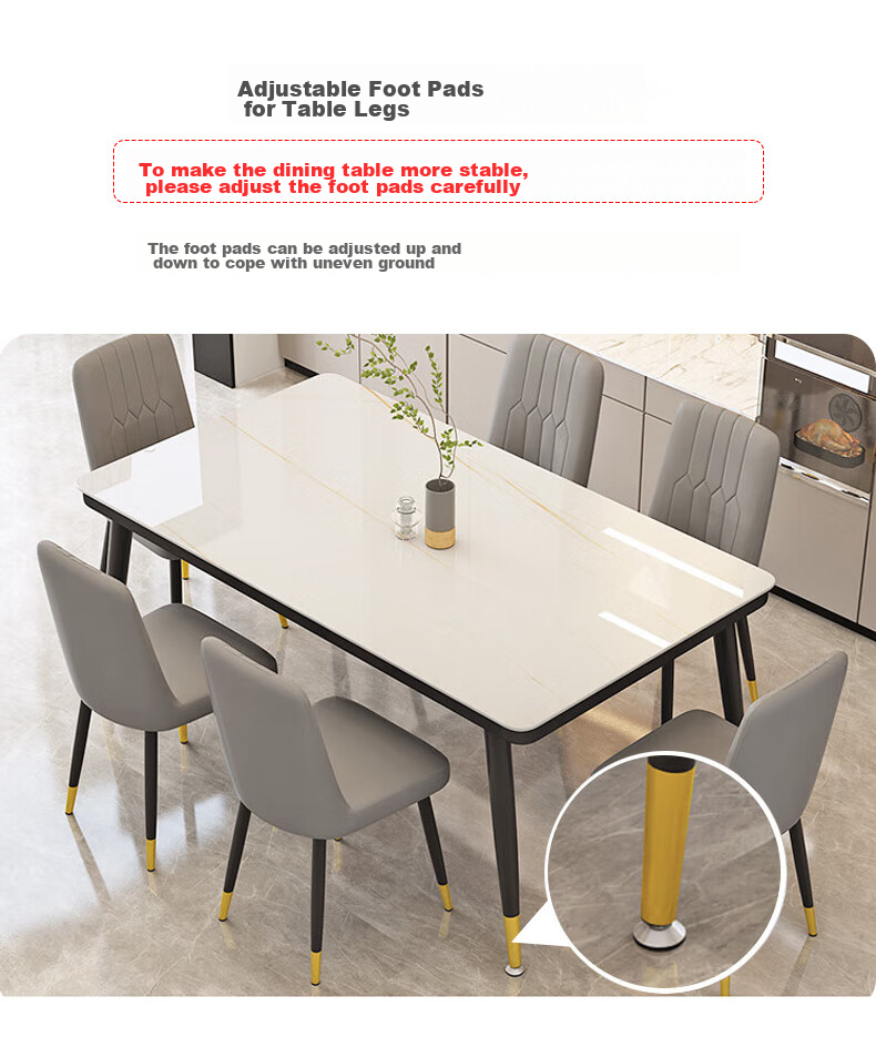 Fanshe Dining Table Set for Home Use, 4-6 Person Table with Chairs, Rock Slab Pattern Glass Small Apartment Dining Table And Chair Set 16