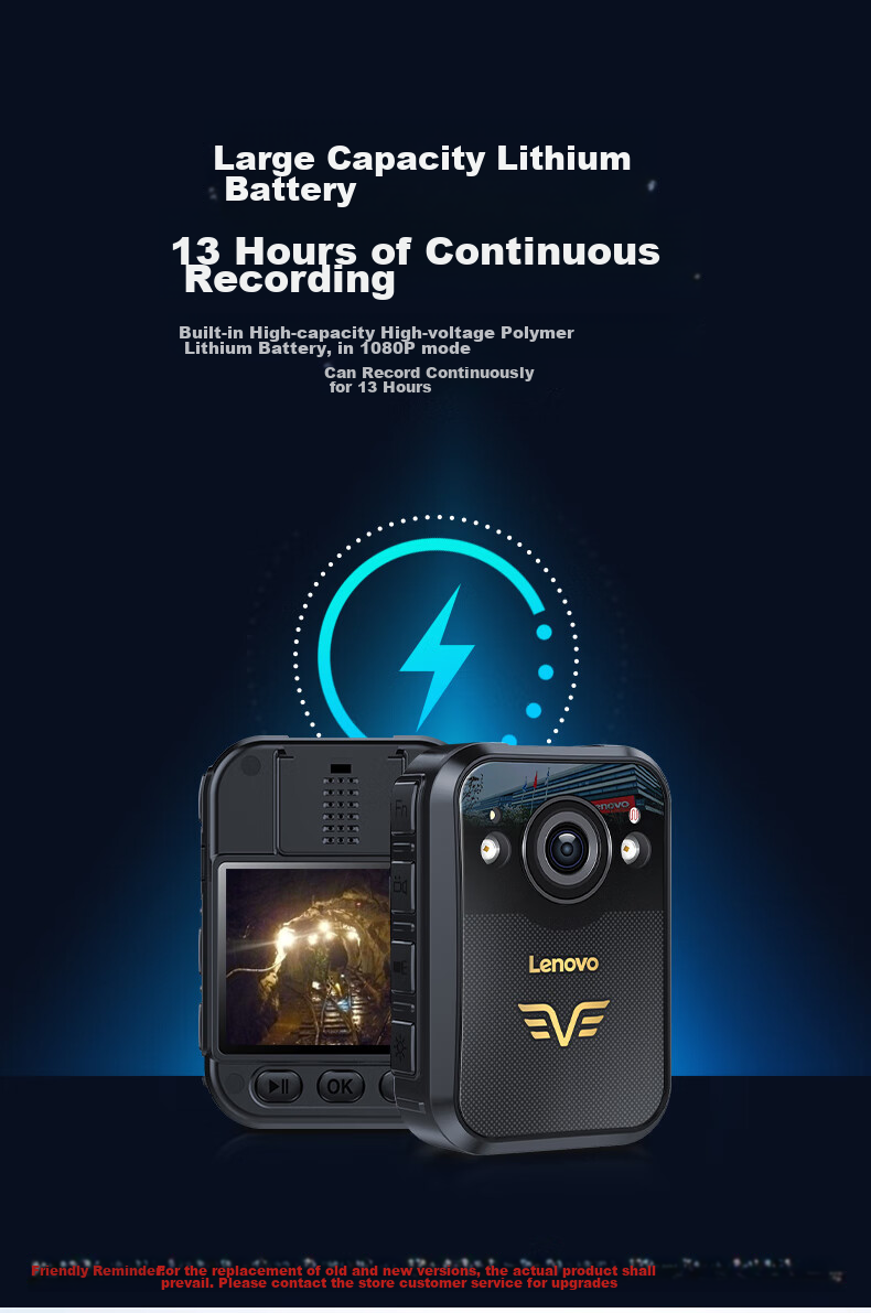 Lenovo Body-Worn Camera, Explosion-Proof, High-Definition Infrared Night Vision, 58 Million Pixels, Miniature Video Evidence Recording, DSJ-2W, 64GB 8