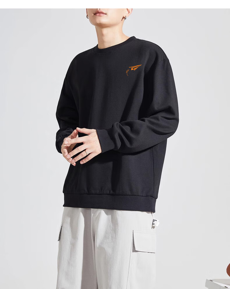 Huili Men's Sweatshirt, 320g Heavy Cotton, Autumn Long-Sleeve T-Shirt, Inner Layer Round Neck Undershirt, Men's Top Outerwear, Black, Size L 10