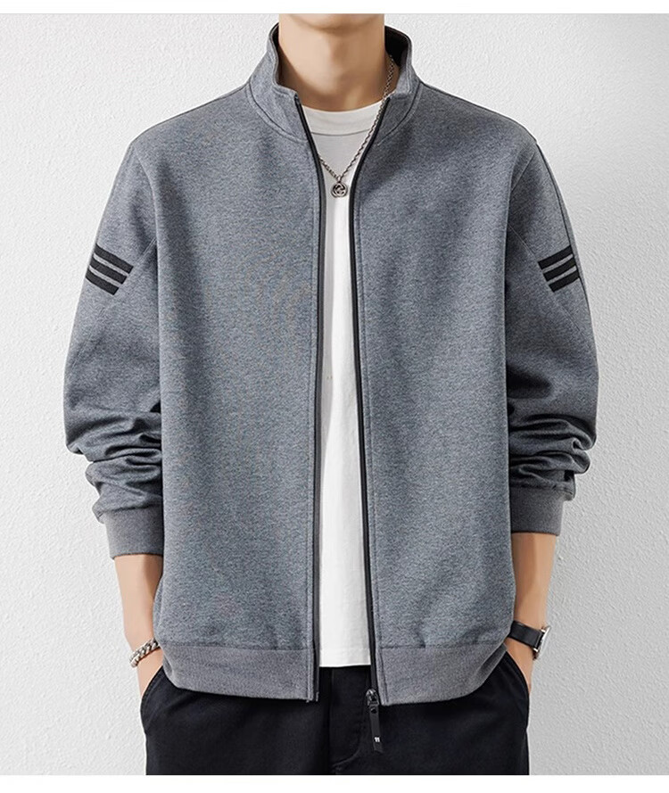 JEEP SPIRIT Men's Jacket, Autumn Sweatshirt, Casual Sports Stand-Collar Outerwear, Gray, XL 5