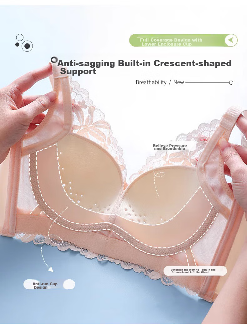 LangSha Women's Bra, Minimizing for Large Breasts, Wireless, Anti-Sagging, Breathable for Summer, Perforated Cups, Sexy Lace, Adjustable Bra 6
