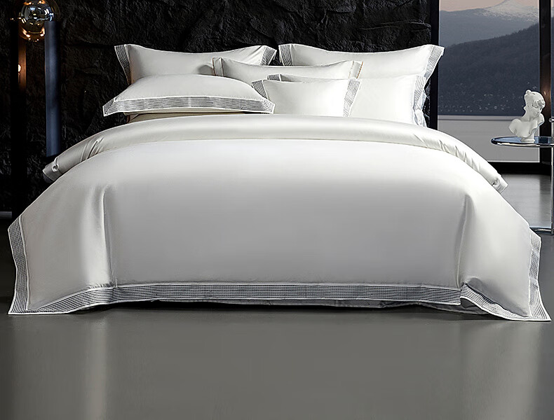 Shuixingjiafang Four-Piece Bedding Set, 100 Count Long-Staple Cotton, 100% Pure Cotton, Class A Silky Smooth Duvet Cover And Bed Sheet, Double Bed Luxury High-End, 1.8m Bed, White 2