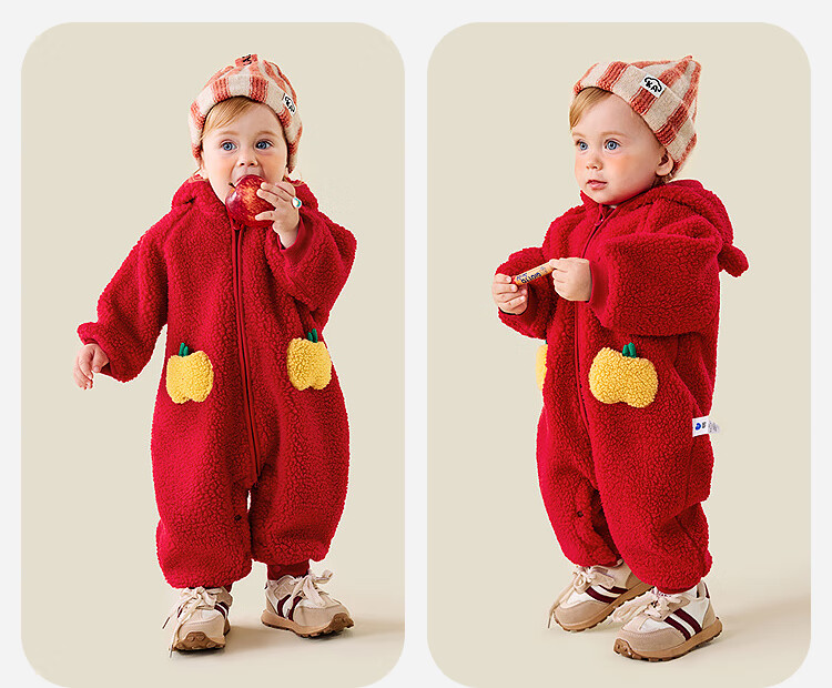 Minibala Baby Clothes Newborn Fleece Lined Hooded Romper Jumpsuit Red Christmas Outfit 2025 Winter Edition 12