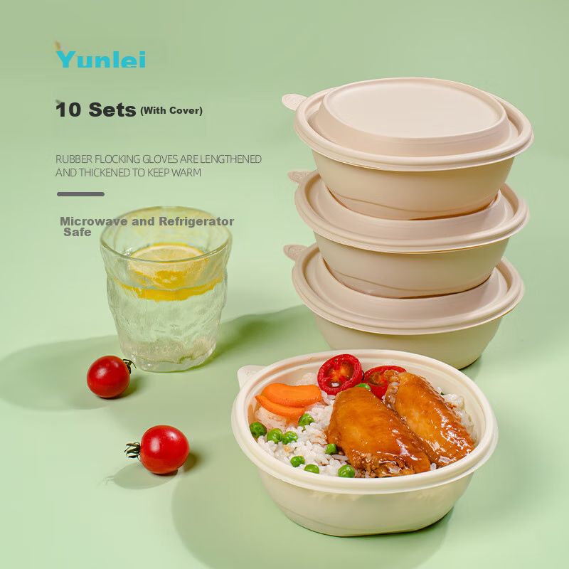 Yunlei Disposable Round Lunch Boxes with Lids, 550ML*10 Sets, Meal Containers, Soup Bowls, Takeout Boxes