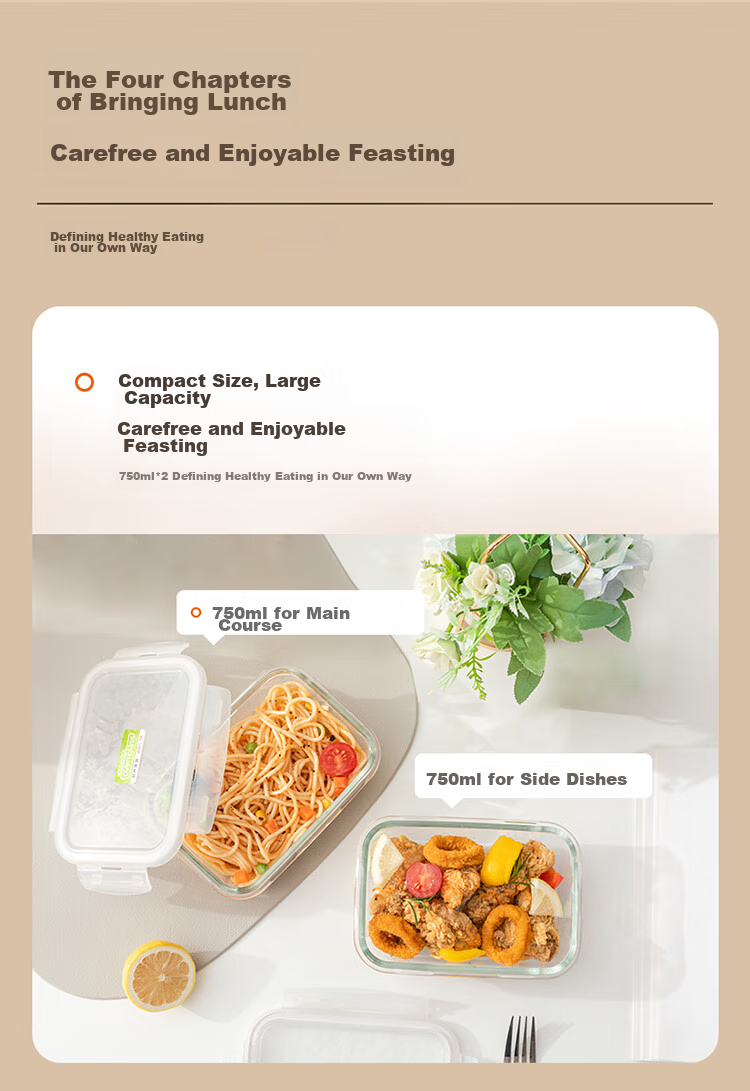 LOCK&LOCK Insulated Glass Food Storage Container Set with Dividers, Lunch Box 600ml + 500ml with Lunch Bag 5