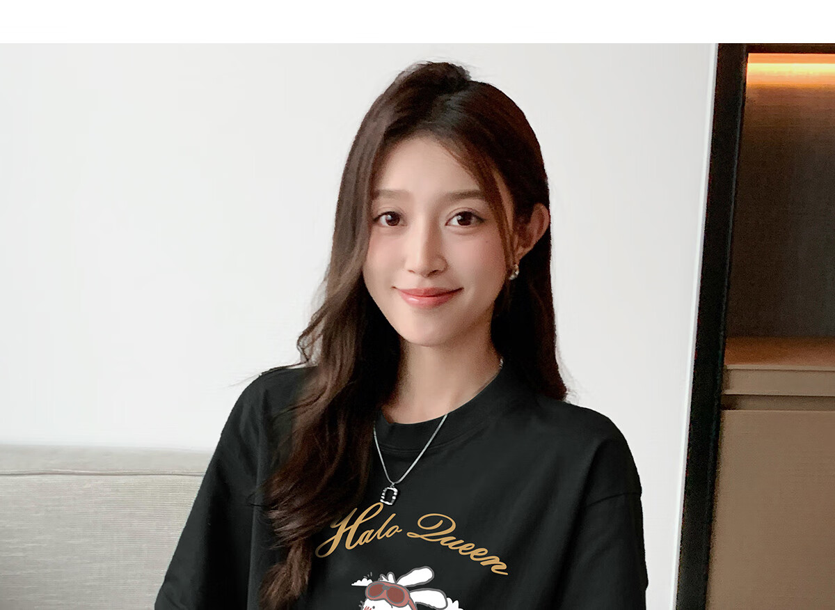 Halo Queen Women's Summer Short-Sleeve Round Neck T-Shirt, Cute Rabbit Print T-Shirt, Loose-Fitting Slimming Top, Women's H143T1417 30