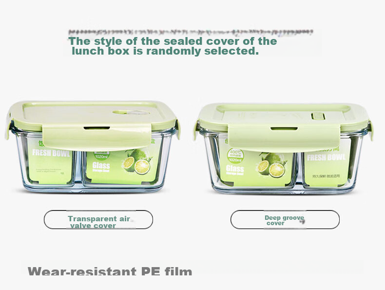 Chuangde Heat-Resistant Glass Food Storage Container, Microwave-Safe Lunch Box for Office Workers, Three-Compartment 1020+700ml with Bag 5