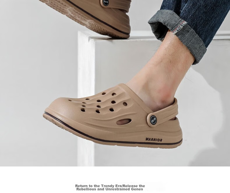 Huili Outdoor Perforated Shoes for Men, Non-Slip Beach Sports Bathroom Outdoor Wear Sandals HL02271 Khaki Size 39 28