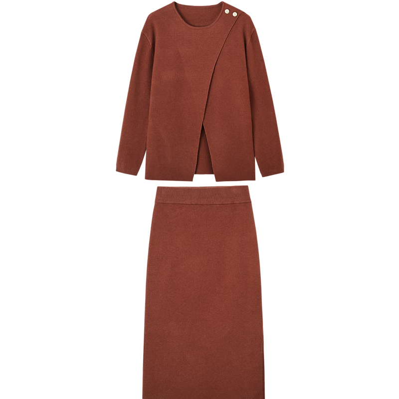 Dme [Xianzhi Qiuguang] Spring And Autumn New Lazy French-Style Set, Fleece Yarn, Relaxed Fit, Concealing Knit Two-Piece Set for Wome