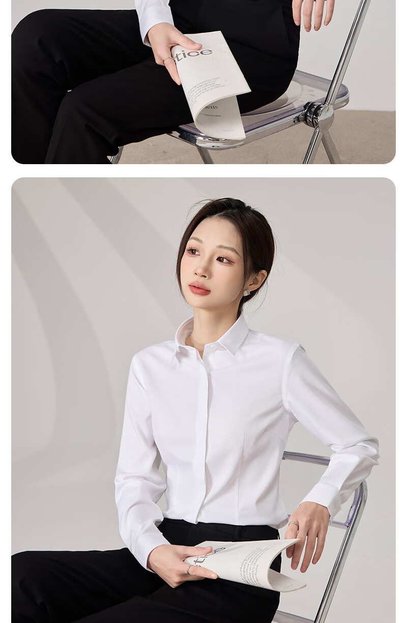 Ziyouxi White Blouse for Women, Spring And Autumn Formal Short-Sleeve Shirt for Interviews And Commuting, French-Style Square Collar Long-Sleeve Top 14