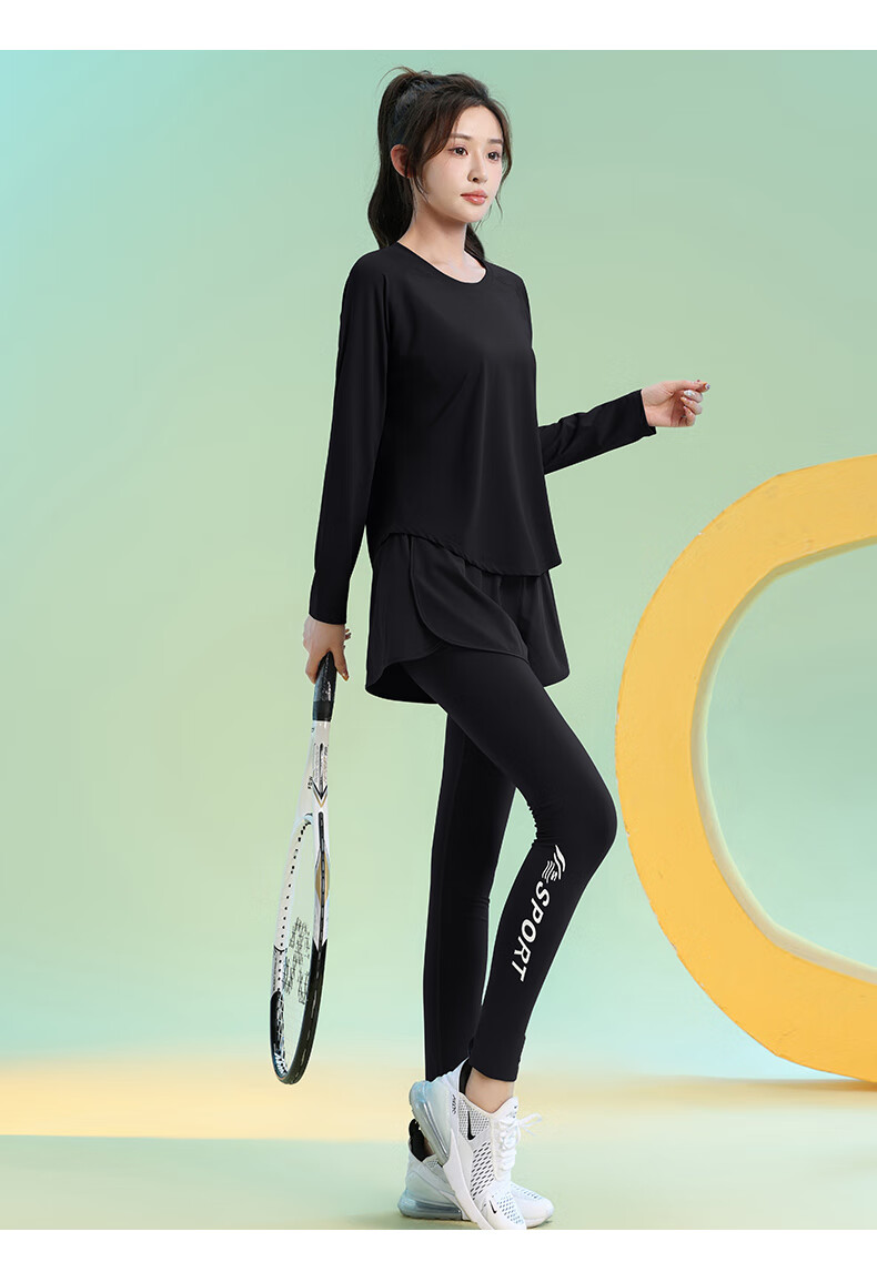 Baisirun Women's Running Sports Set Outdoor Morning Jogging Tennis Badminton Slim Fit Stretch High Waist Two-in-One Yoga Pants 7