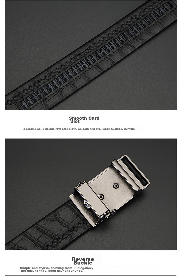 CROCODILE Business Crocodile Pattern Top-Grain Leather Automatic Buckle Belt, Men's Inner Wear Waistband, Birthday Gift for Boyfriend, 1718 15