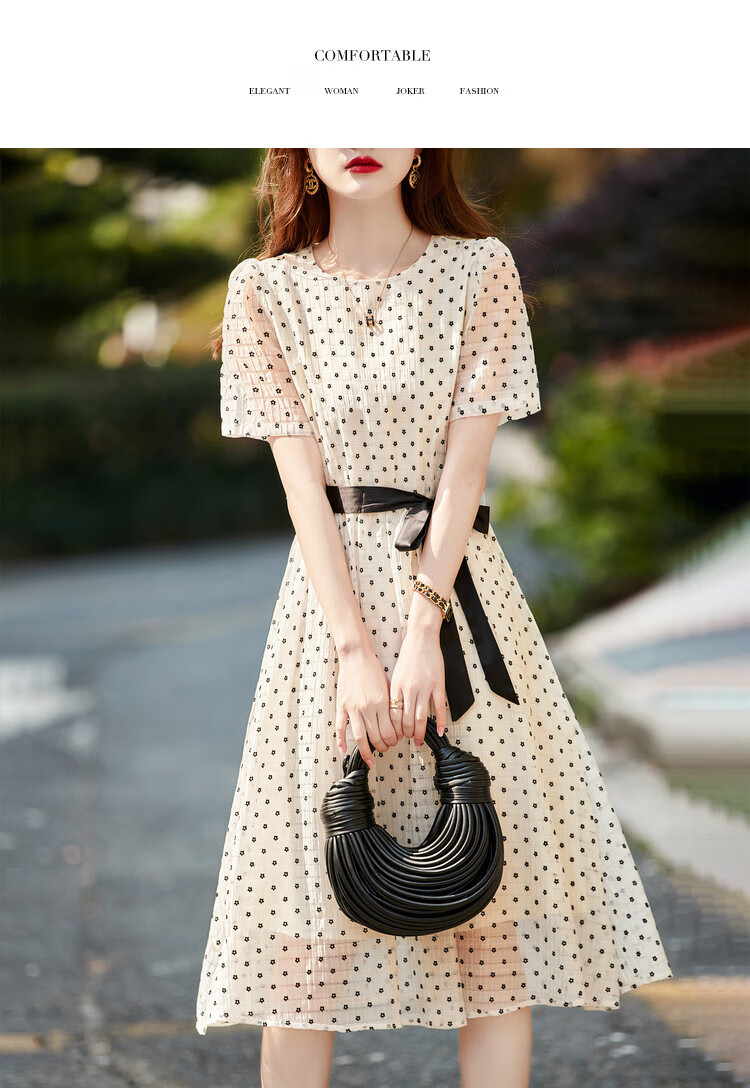 Dme [Puff Sleeve] Summer Flocked Floral Loose Dress for Wome 9