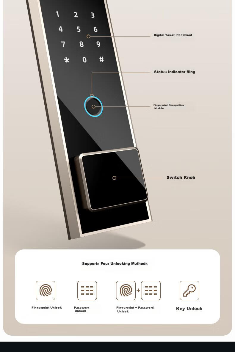 Deli Home Safe Box, Hongya 60cm Fingerprint Unlock, 12mm Thickened Door Panel, Anti-Theft And Portable Small Gold Vault, Can Be Used As Bedside Table, AE66-ZM Gold 5